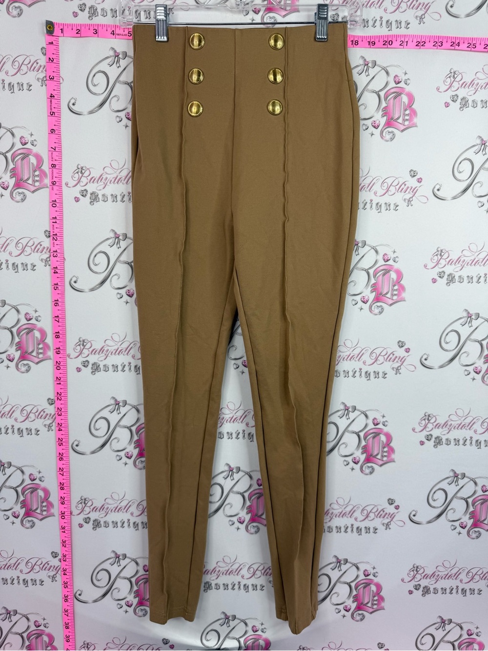 Zara pants High-Waist Skinny Pants in Camel with Gold Buttons